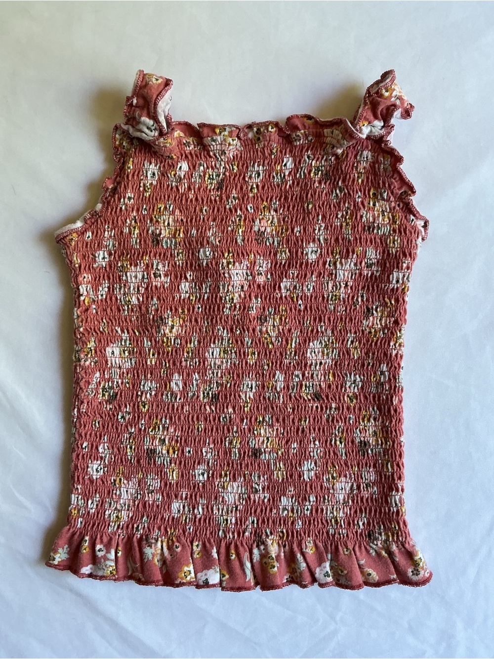 Smocked Floral Ruffle Tank Top - Dusty Rose